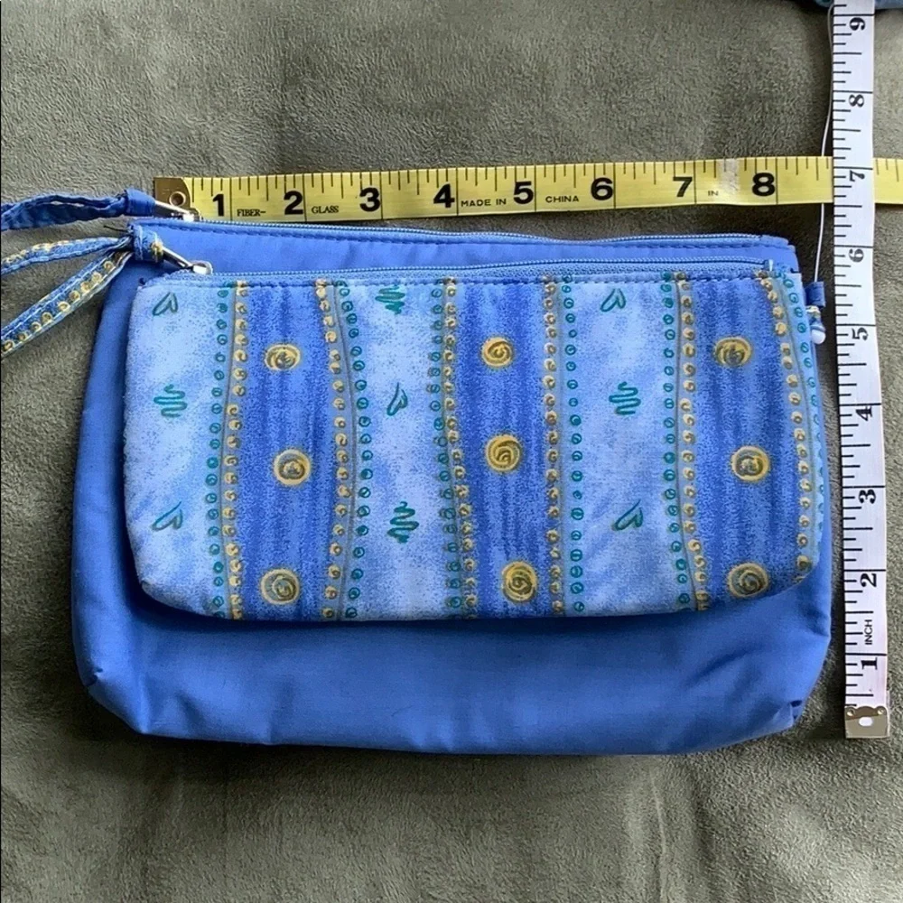 Cosmetic or toiletry travel bags set beach vacation packing blue and gold